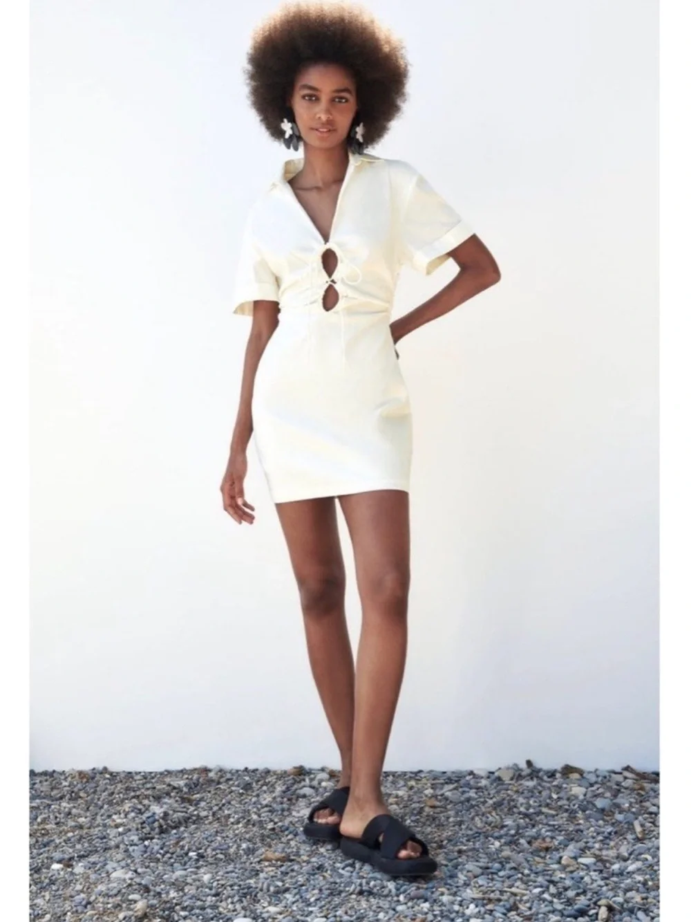 Zara Linen Blend Cut-Out Mini Dress White